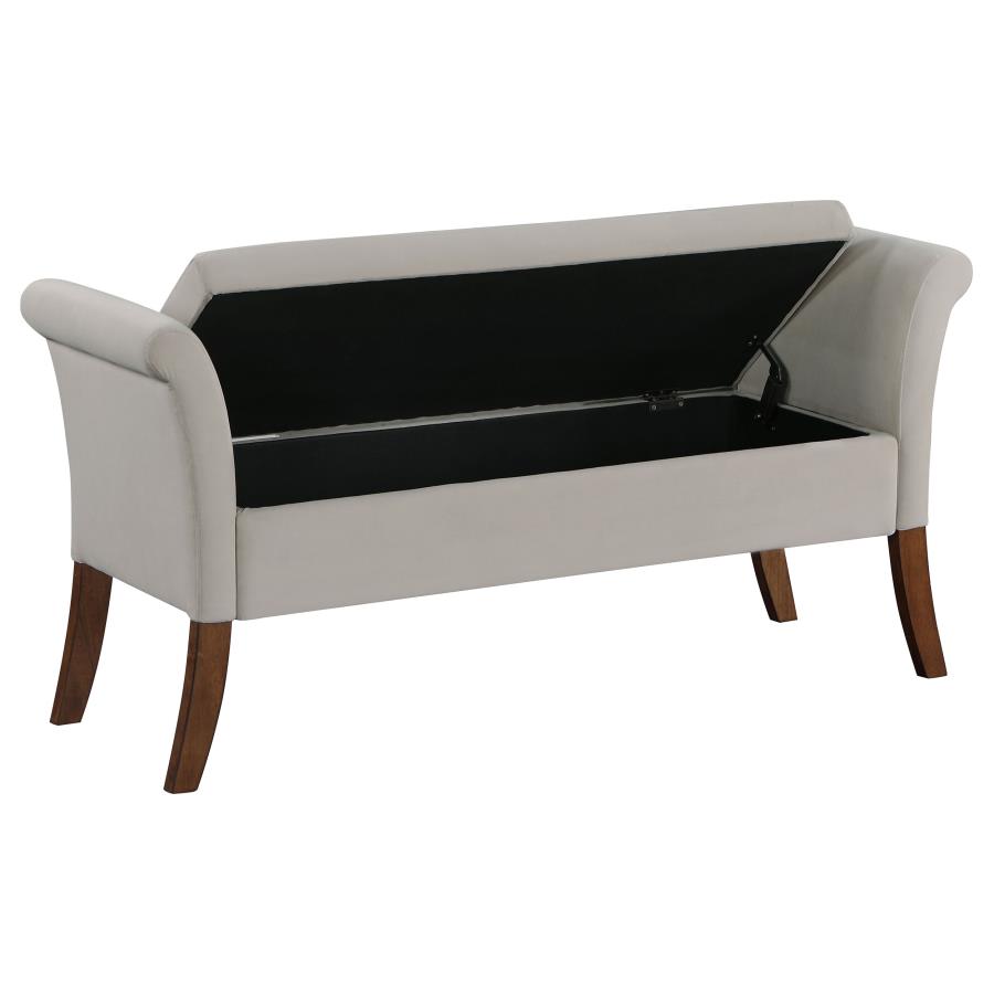 (image for) Farrah Velvet Upholstered Rolled Arm Storage Bench Beige