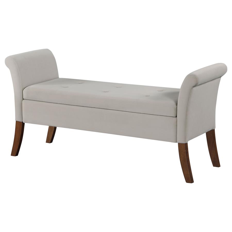 (image for) Farrah Velvet Upholstered Rolled Arm Storage Bench Beige