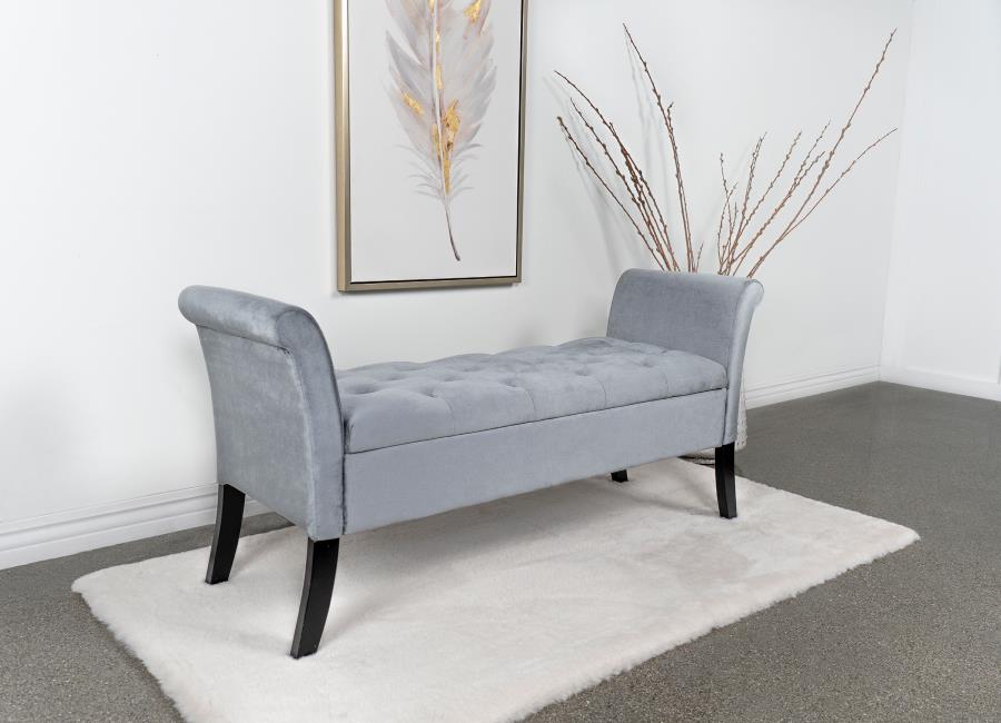 (image for) Farrah Velvet Upholstered Rolled Arm Storage Bench Silver