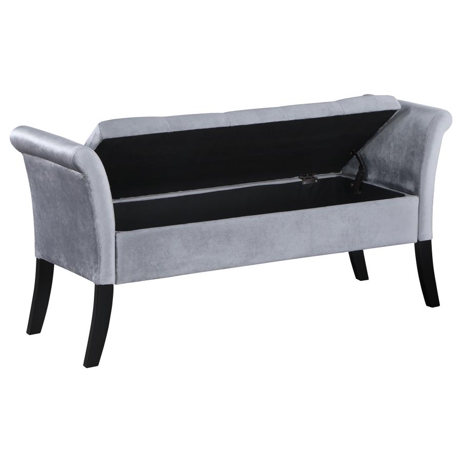 (image for) Farrah Velvet Upholstered Rolled Arm Storage Bench Silver