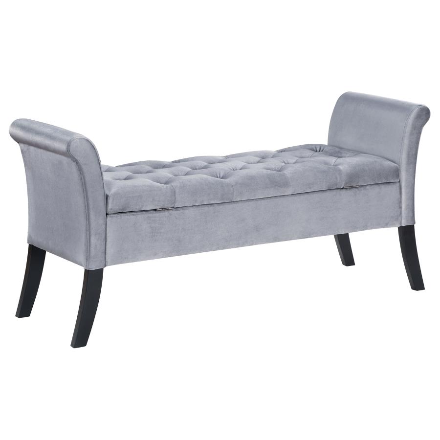 (image for) Farrah Velvet Upholstered Rolled Arm Storage Bench Silver