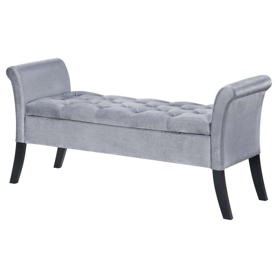 (image for) Farrah Velvet Upholstered Rolled Arm Storage Bench Silver