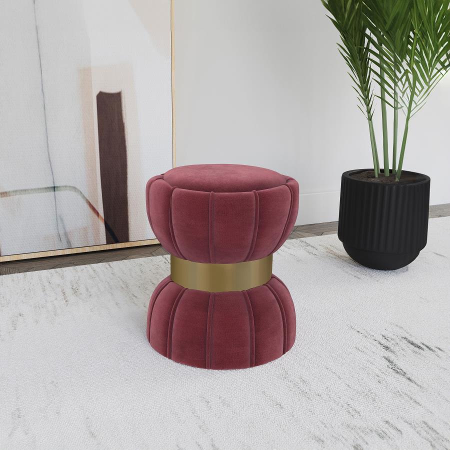 (image for) Sora Round Upholstered Ottoman Berry