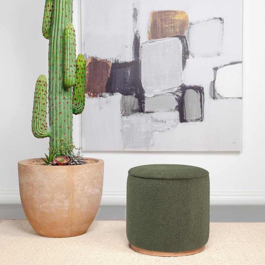 (image for) Zena Faux Sheepskin Upholstered Round Ottoman Green