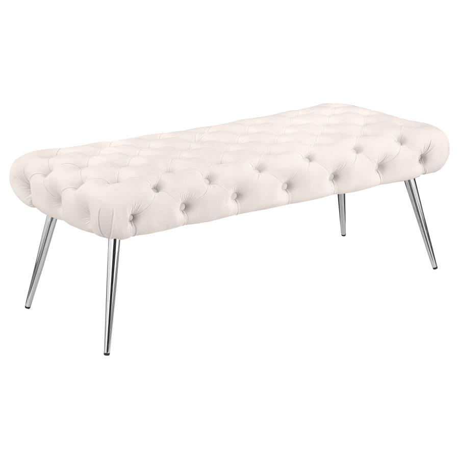 (image for) Ella Upholstered Tufted Bench Stainless Steel Legs Ivory