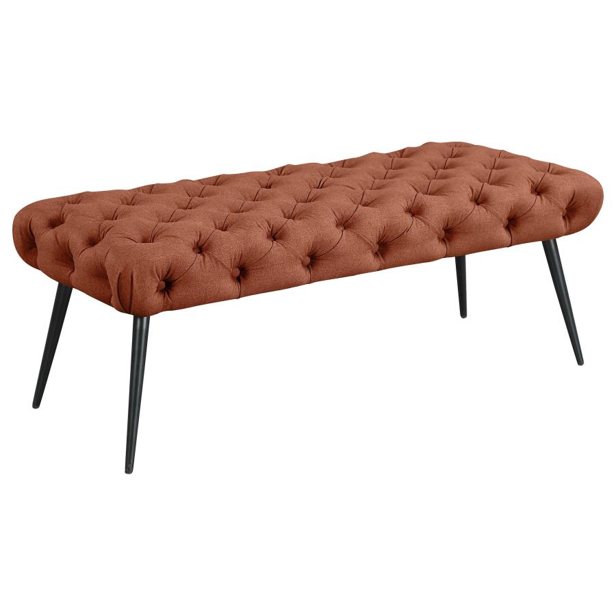(image for) Ella Upholstered Tufted Bench Metal Legs Rust