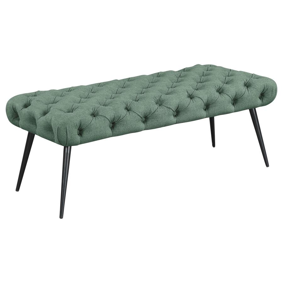 (image for) Ella Upholstered Tufted Bench Metal Legs Teal