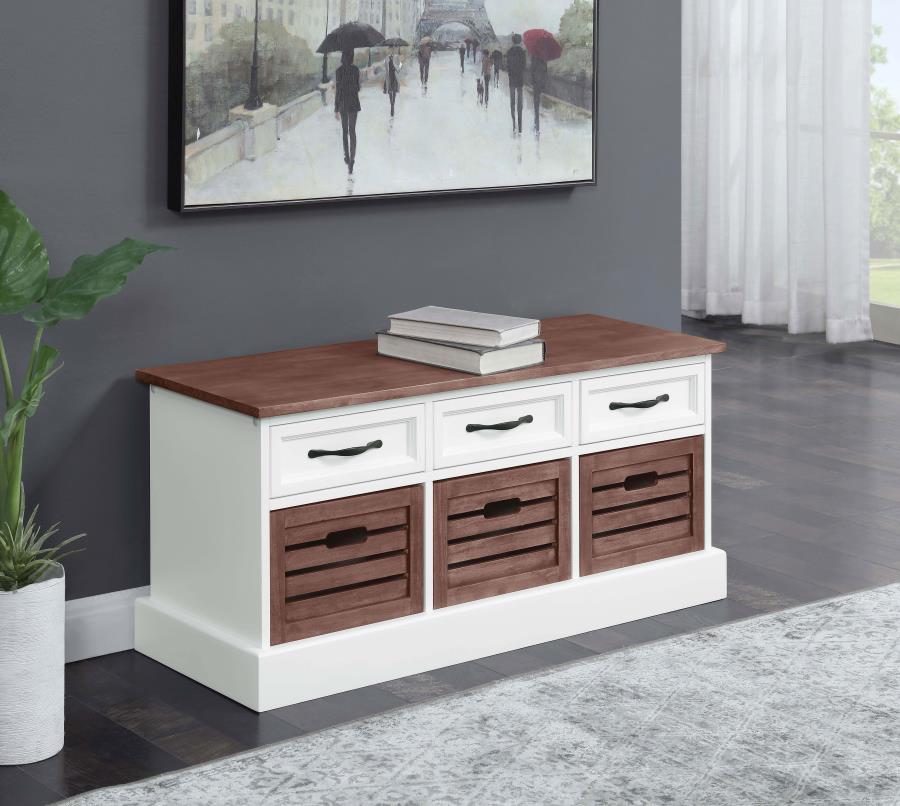 (image for) Alma 3-drawer Storage Bench Weathered Brown and White