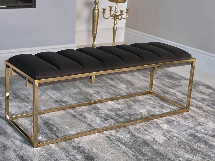 (image for) Lorena Velvet Upholstered Bench Dark Grey and Gold