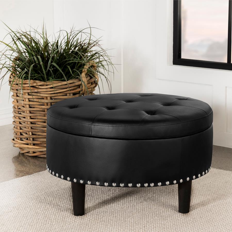 (image for) Jace Round Upholstered Storage Ottoman Black