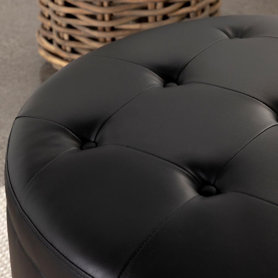 (image for) Jace Round Upholstered Storage Ottoman Black