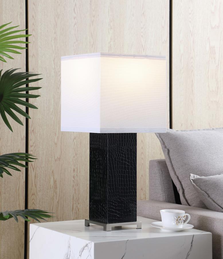 (image for) Bridle 25-inch Square Shade Faux Crocodile Table Lamp Black