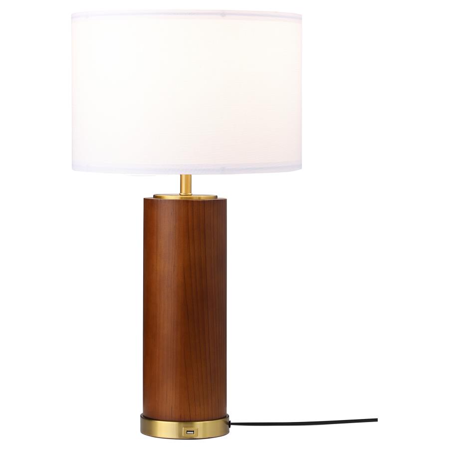 (image for) Aziel 28-inch Drum Shade Wood Frame Table Lamp Cappuccino