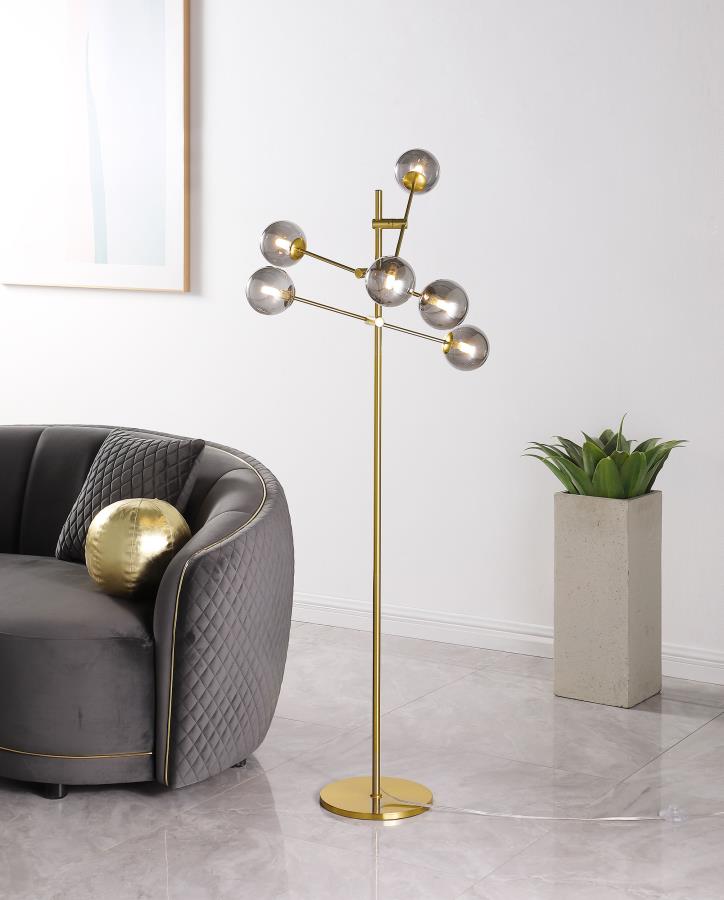 (image for) Exline 62-inch Molecular Smoked Orb Metal Floor Lamp Gold