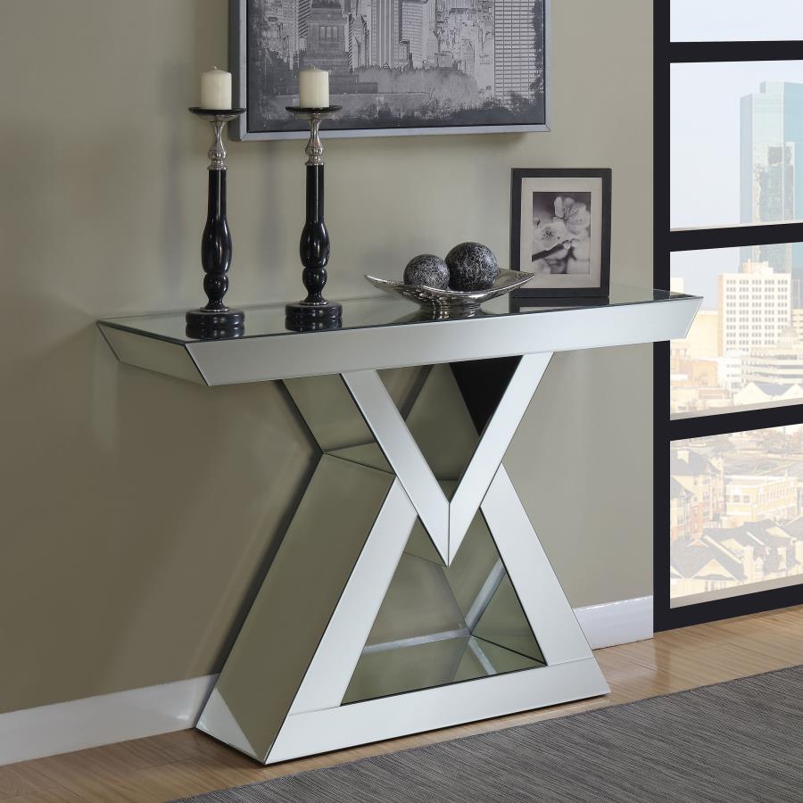 (image for) Cerecita Mirrored Triangular Entryway Console Table Silver