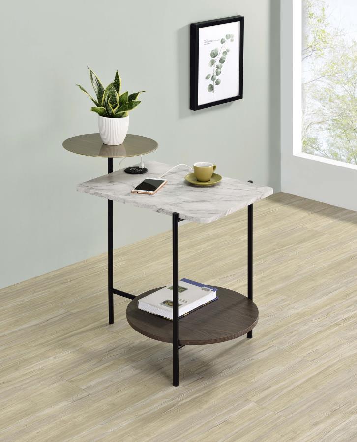 (image for) Ottilie 3-tier Side Table Wireless Charger White and Black