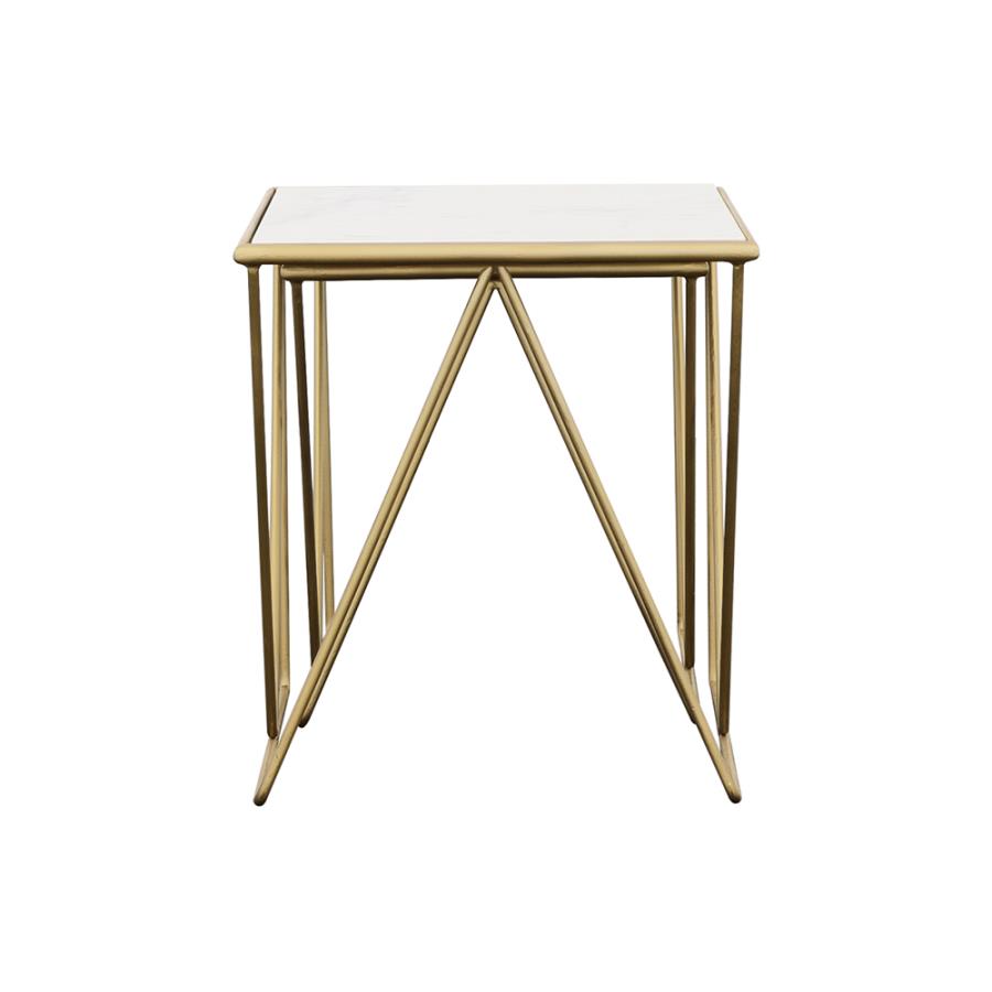 (image for) Bette 2-piece Marble Top Nesting Table Set White and Gold