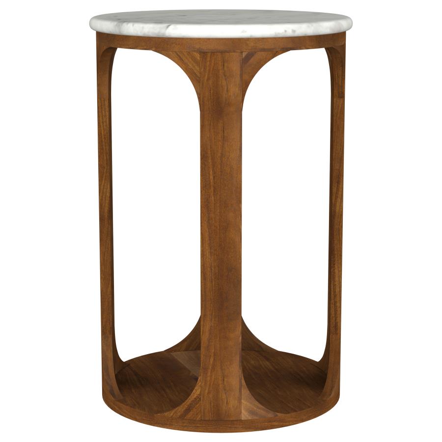 (image for) Berkeley Round Marble Top Side Table White and Brown