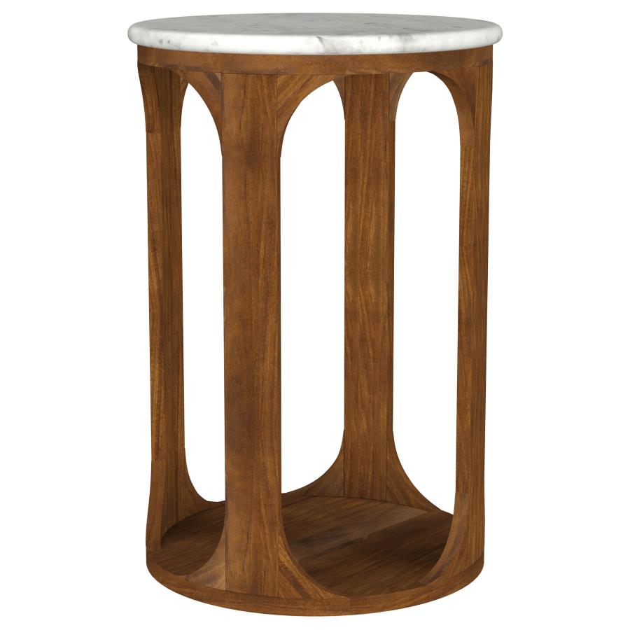 (image for) Berkeley Round Marble Top Side Table White and Brown