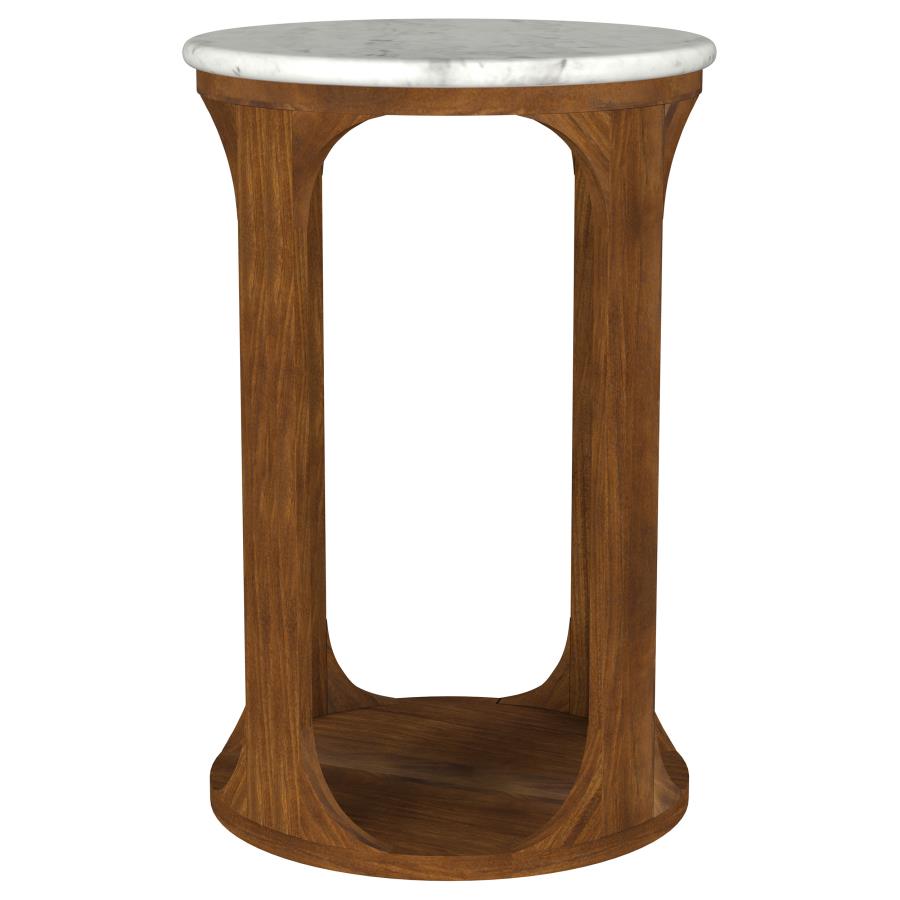 (image for) Berkeley Round Marble Top Side Table White and Brown