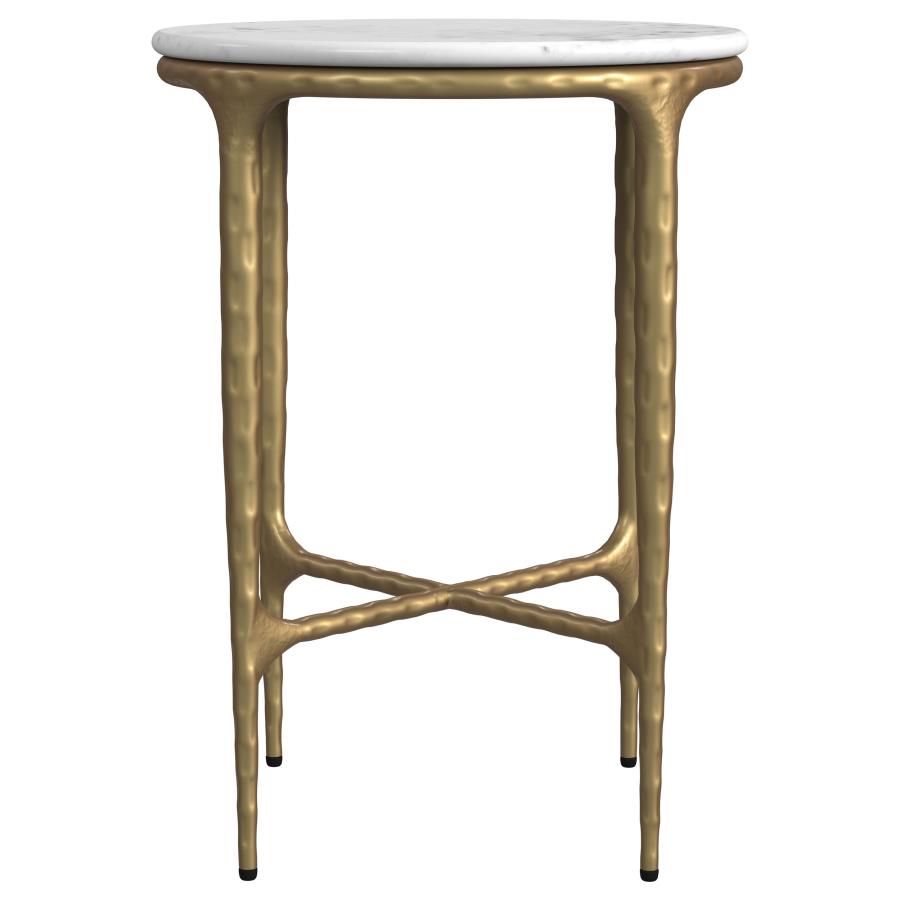 (image for) Baldwin Round Marble Top Side Table White and Gold