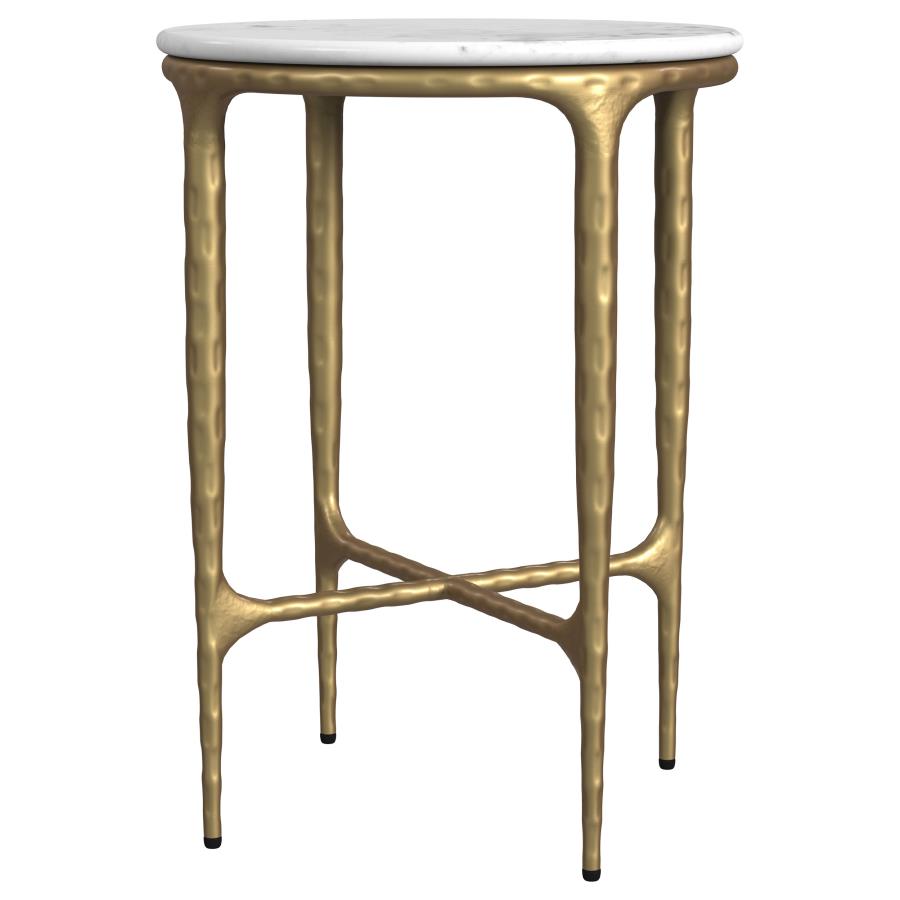 (image for) Baldwin Round Marble Top Side Table White and Gold