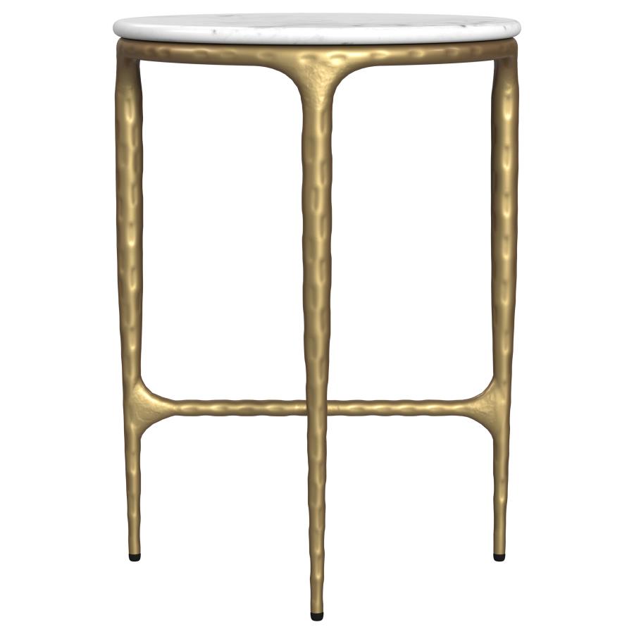 (image for) Baldwin Round Marble Top Side Table White and Gold