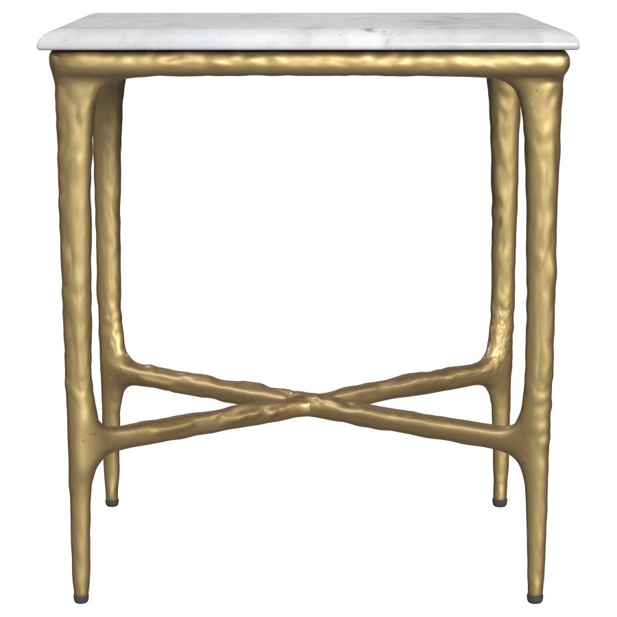 (image for) Baldwin Rectangular Marble Top Side Table White and Gold