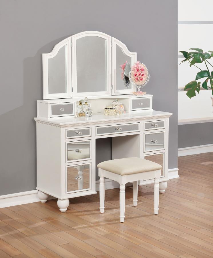 (image for) Reinhart Makeup Vanity Table Set White and Beige