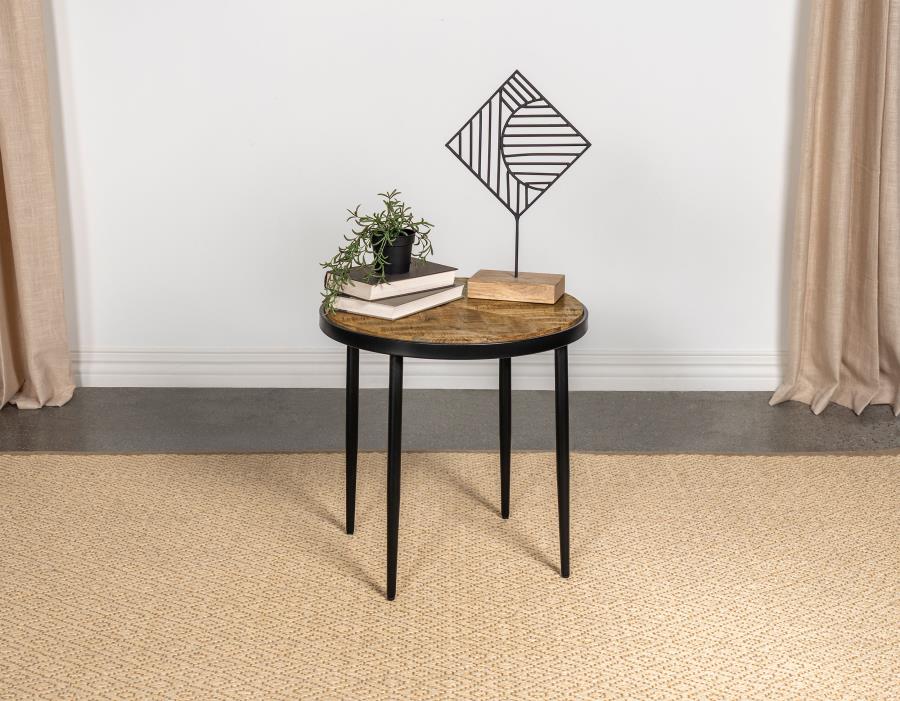 (image for) Hayden Round Wood Top Side Table Natural Mango and Black