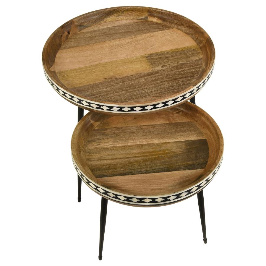 (image for) Ollie 2-piece Solid Wood Bone Inlay Nesting Table Natural