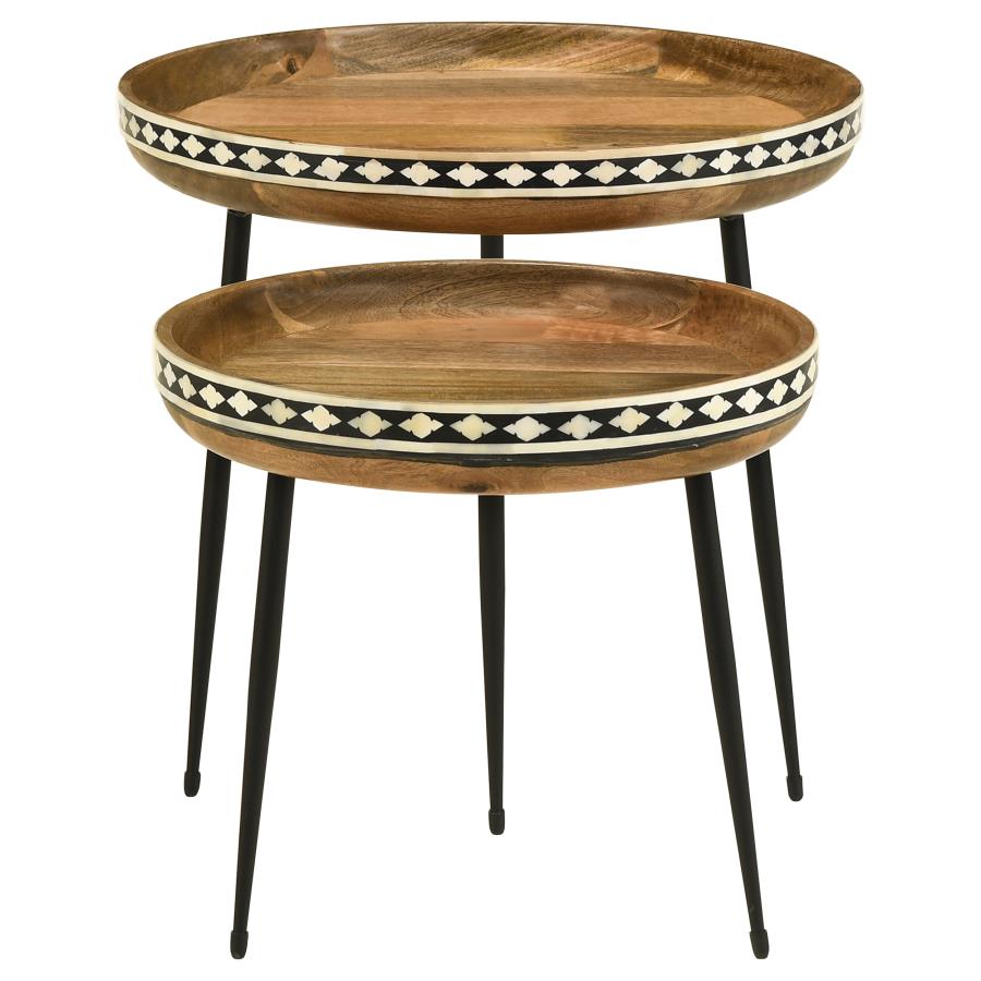 (image for) Ollie 2-piece Solid Wood Bone Inlay Nesting Table Natural