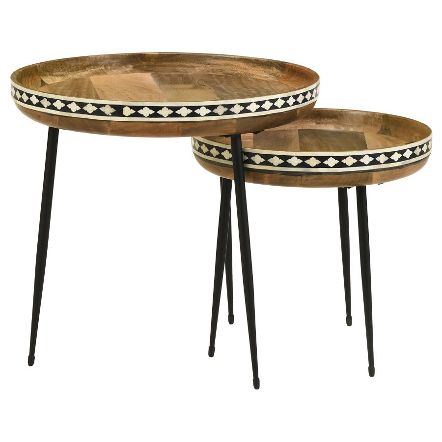 (image for) Ollie 2-piece Solid Wood Bone Inlay Nesting Table Natural