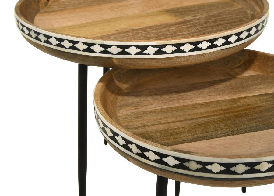 (image for) Ollie 2-piece Solid Wood Bone Inlay Nesting Table Natural