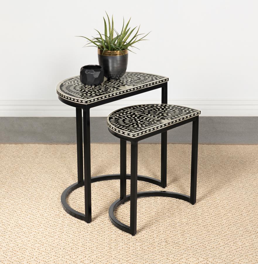 (image for) Zakiya 2-piece Demilune Nesting Table Set Black and White