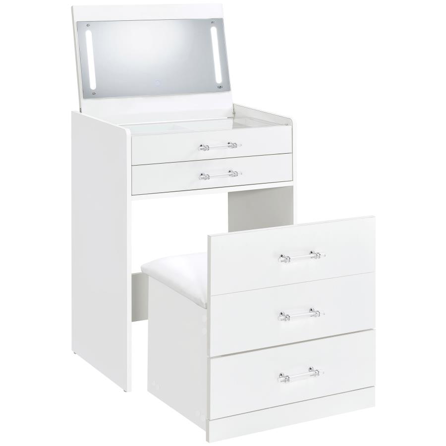 (image for) Danbury 3-drawer Makeup Vanity & Stool Set White High Gloss