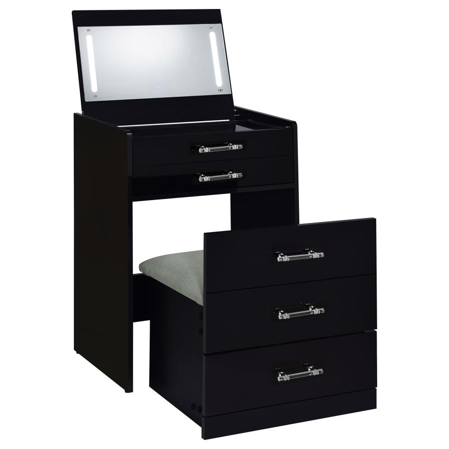 (image for) Danbury 3-drawer Makeup Vanity & Stool Set Black High Gloss