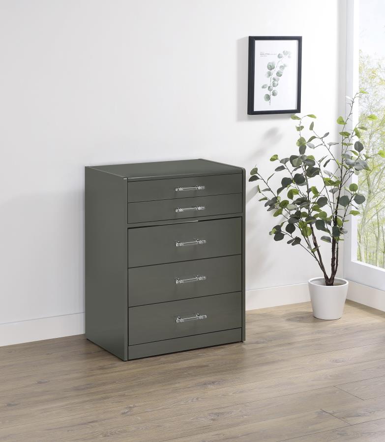 (image for) Danbury 3-drawer Makeup Vanity & Stool Set Grey High Gloss