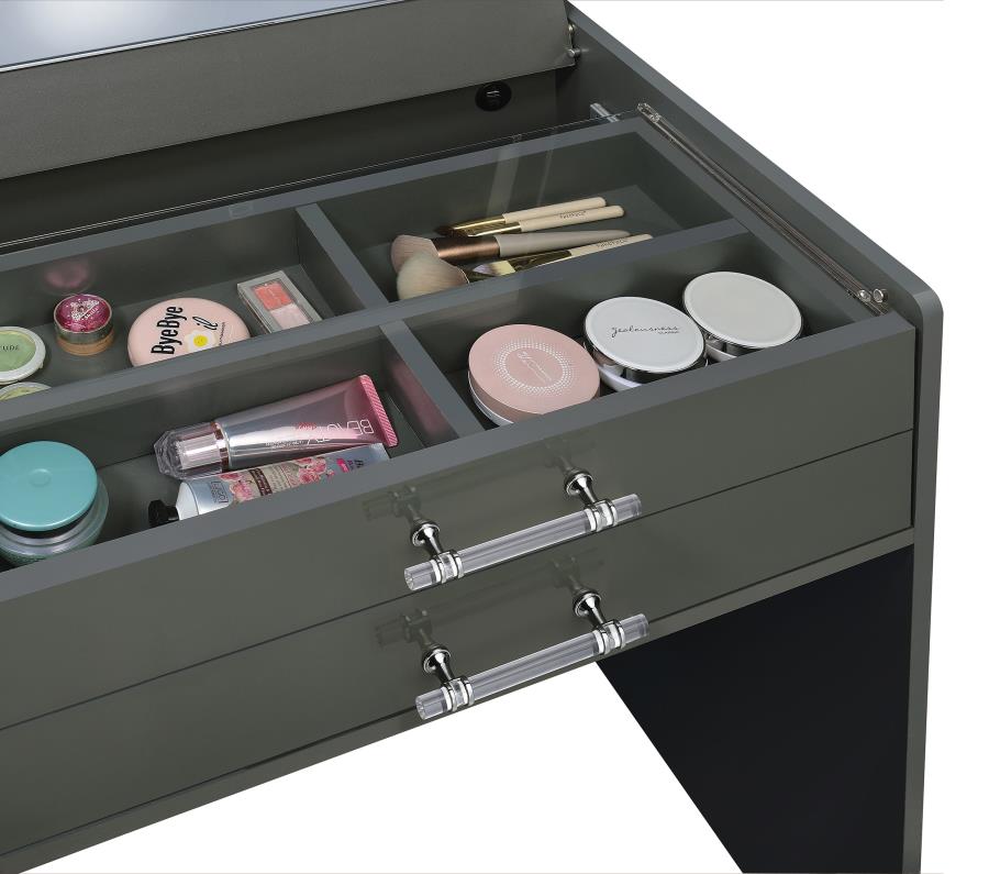 (image for) Danbury 3-drawer Makeup Vanity & Stool Set Grey High Gloss