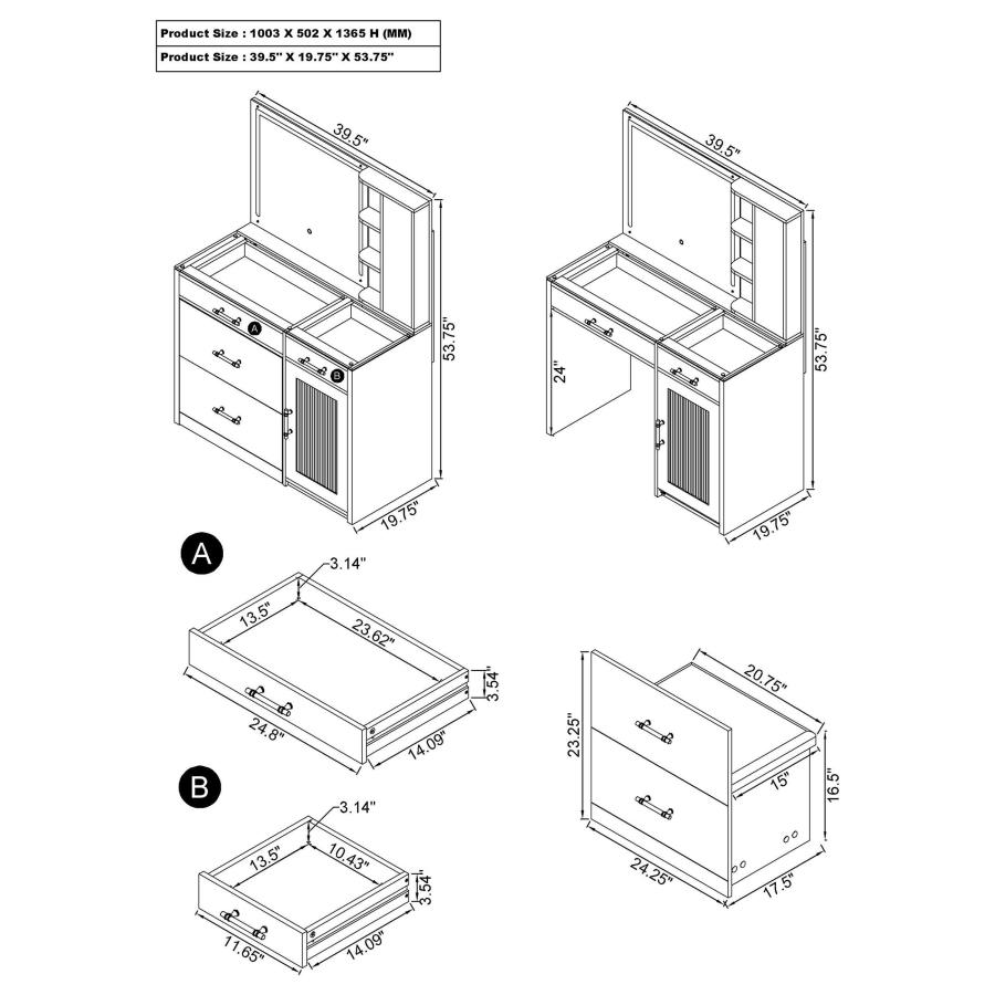 Modal Additional Images for Flora 2-drawer Vanity Set with LED Mirror White High Gloss