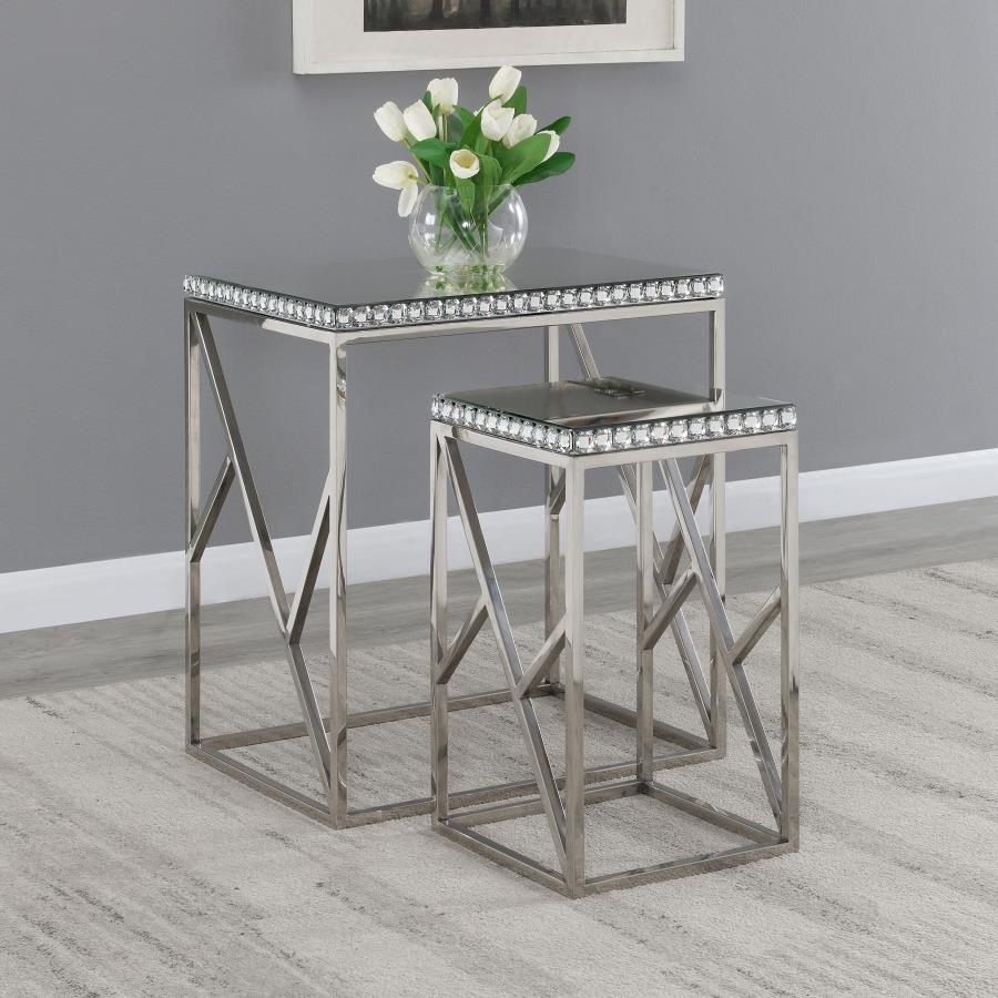 (image for) Betsy 2-piece Mirrored Stainless Steel Nesting Tables Silver