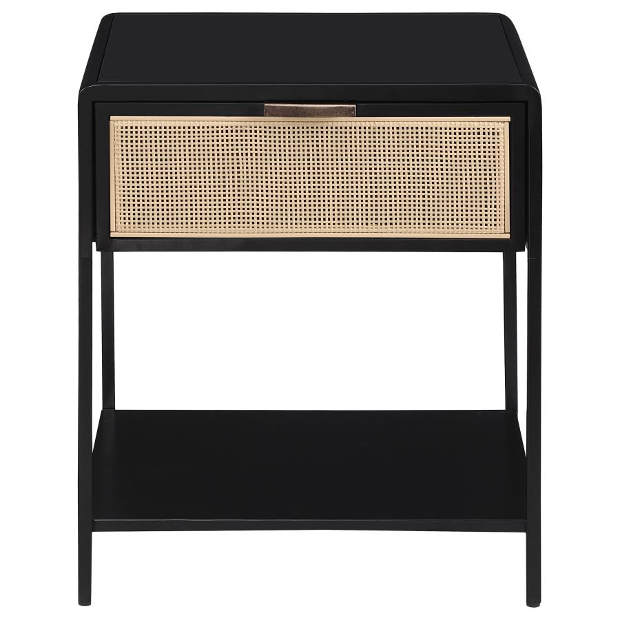 (image for) Amherst 1-drawer Radio Weave Cane Metal Bedside Table Black