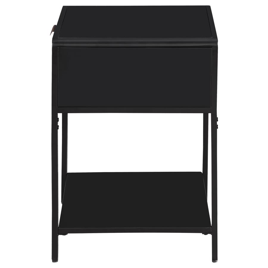 (image for) Amherst 1-drawer Radio Weave Cane Metal Bedside Table Black