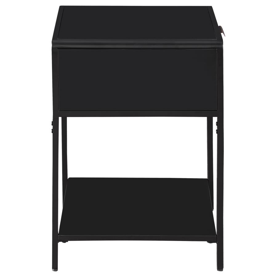 (image for) Amherst 1-drawer Radio Weave Cane Metal Bedside Table Black