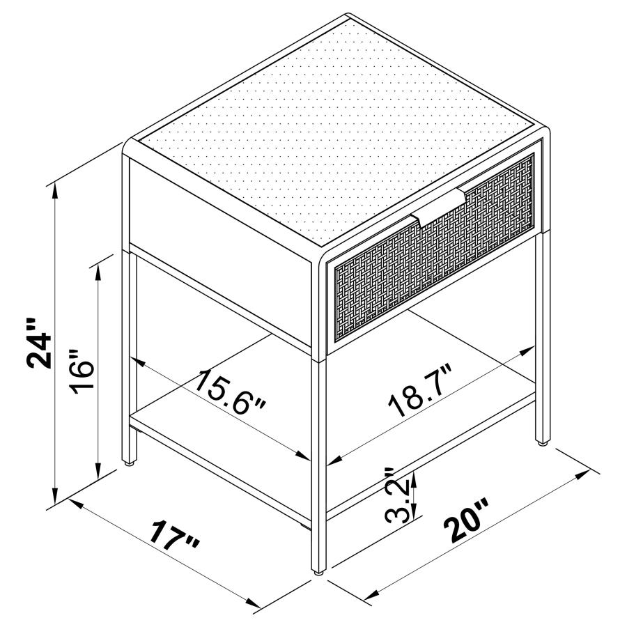 (image for) Amherst 1-drawer Radio Weave Cane Metal Bedside Table Black