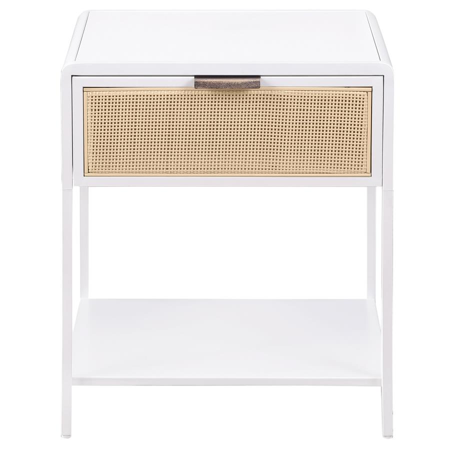 (image for) Amherst 1-drawer Radio Weave Cane Metal Bedside Table White