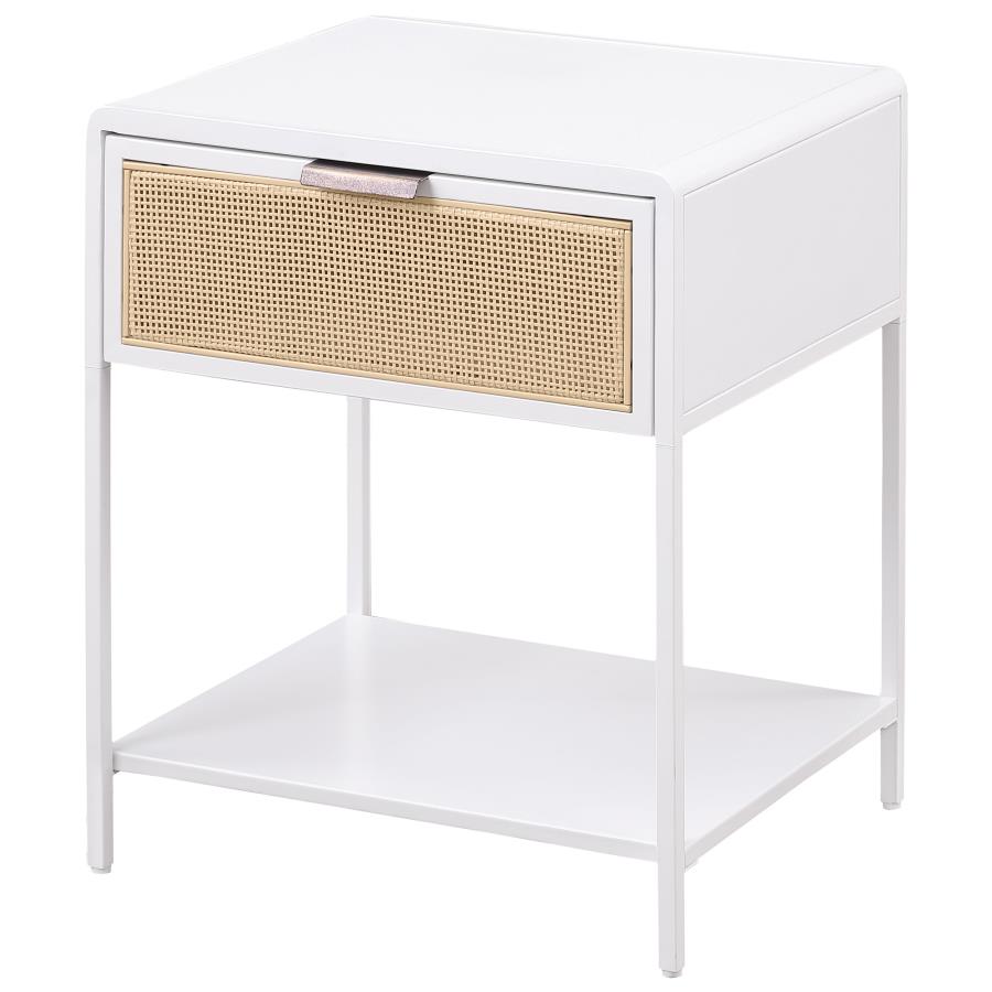 (image for) Amherst 1-drawer Radio Weave Cane Metal Bedside Table White