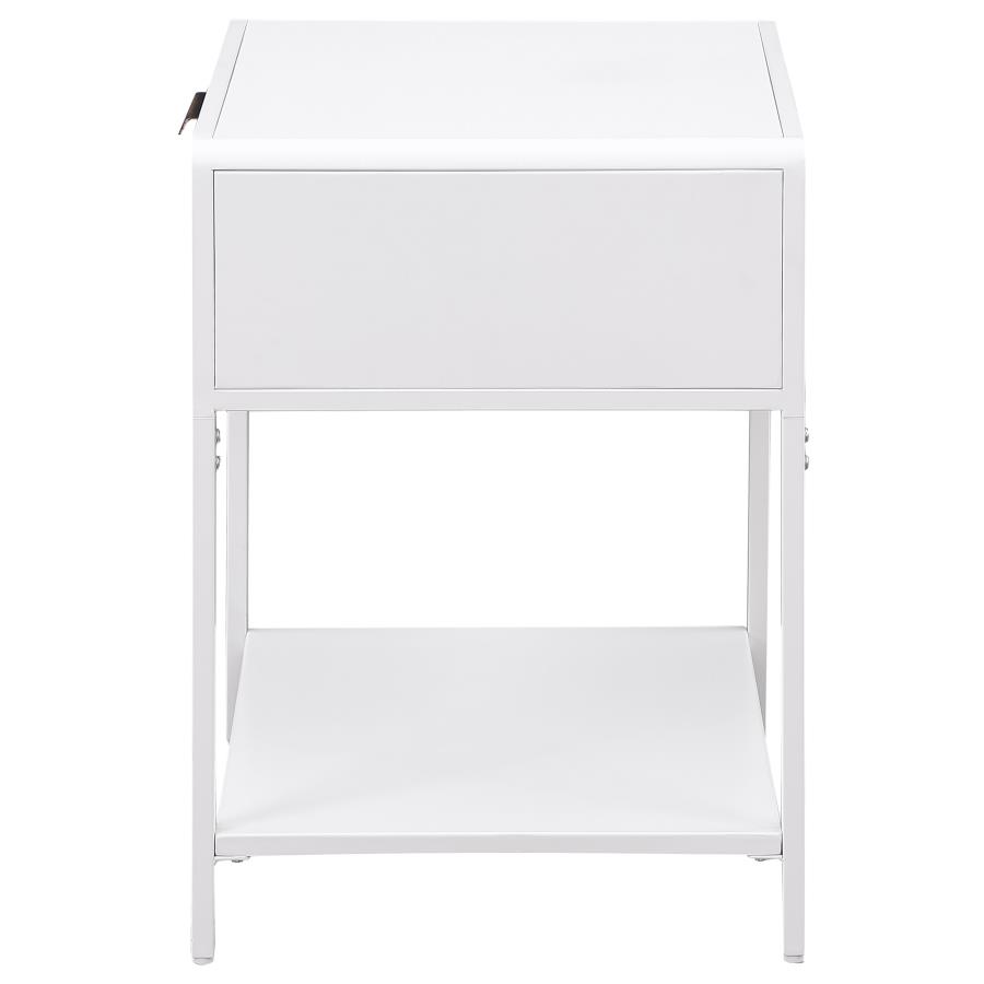 (image for) Amherst 1-drawer Radio Weave Cane Metal Bedside Table White