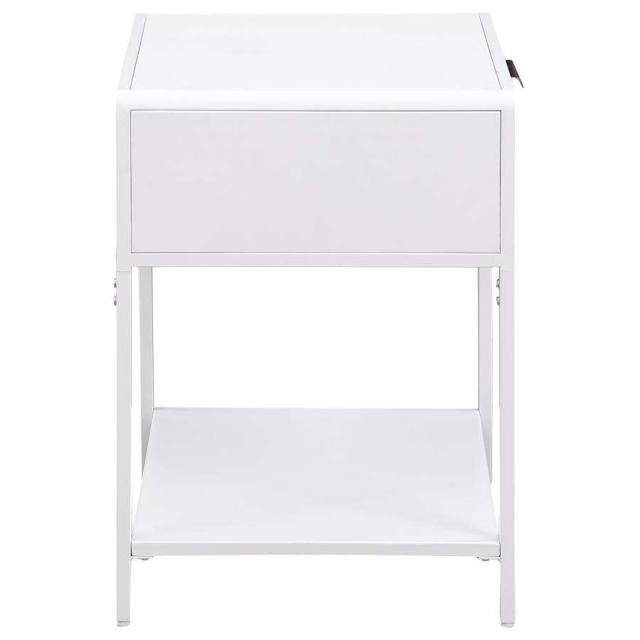 (image for) Amherst 1-drawer Radio Weave Cane Metal Bedside Table White