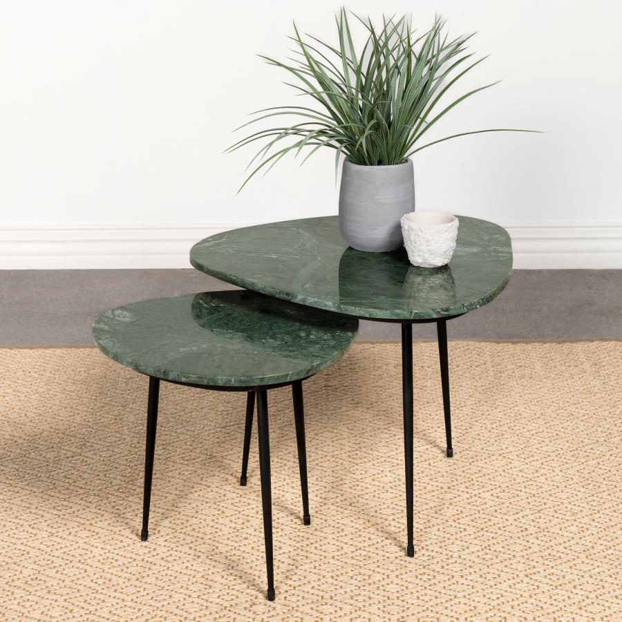 (image for) Tobias 2-piece Triangular Marble Top Nesting Table Green